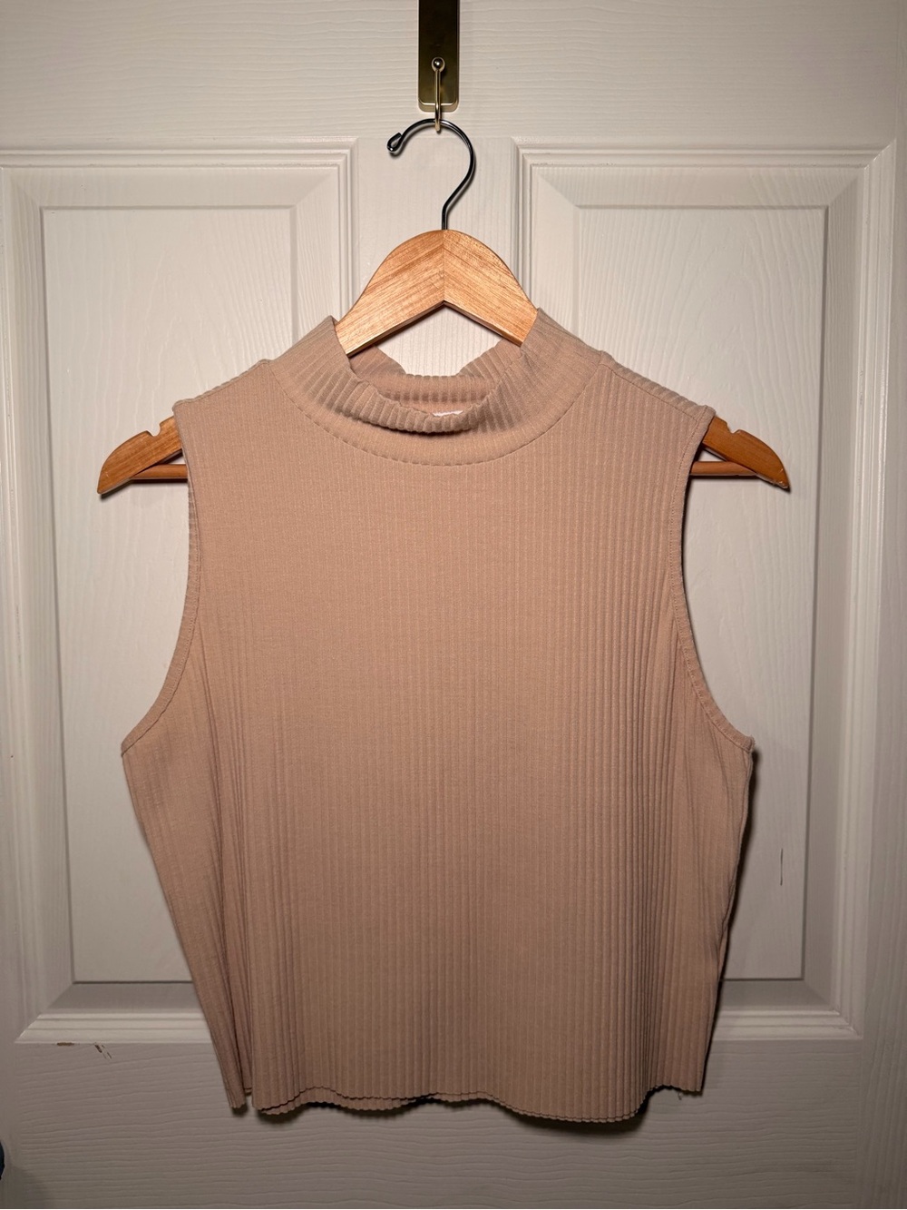Gianni Bini Ribbed Mock Neck Tank - Beige